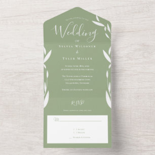 Invitation Tout En Un Foliage Sage Green White Wedding