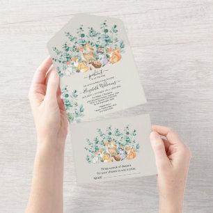 Invitation Tout En Un Forêt forestière Végétation Baby shower Animaux sa