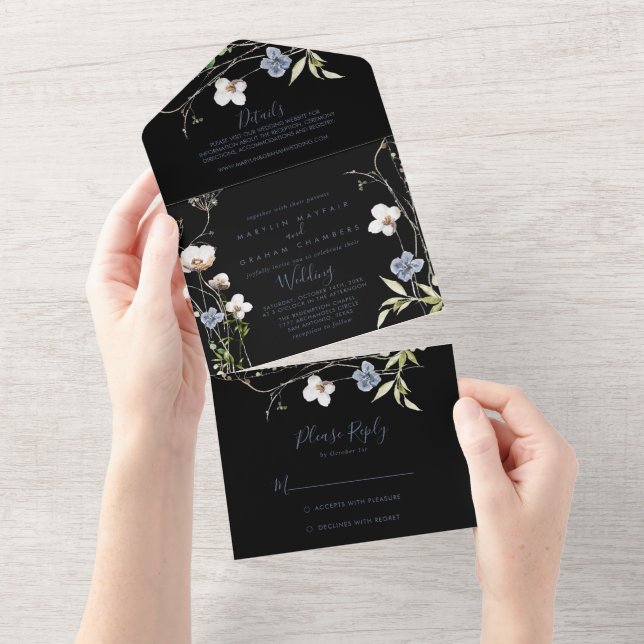 Invitation Tout En Un Forêt sauvage Mariage noir (Déchirure)