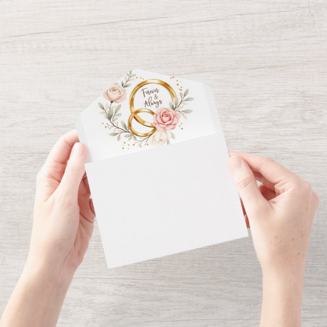 Invitation Tout En Un Forever & Always - Anneaux Mariages romantiques Ar (Ouverture)