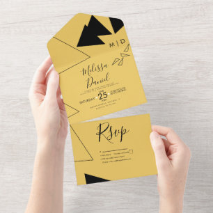 Invitation Tout En Un Formes Géométriques Jaune Mariage Noir 