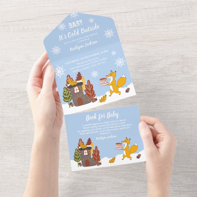 Invitation Tout En Un Fox Winter Baby shower Il fait froid dehors (Déchirure)