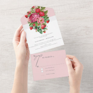 Invitation Tout En Un Fraises et pivoines Chaque année Anniversaire Rsvp