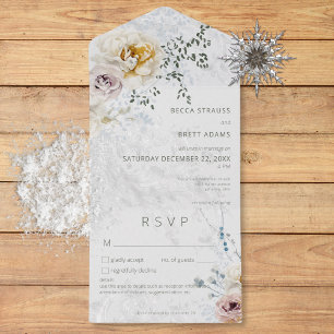Invitation Tout En Un Frosty Winter Pastel Floral Détails Moderne