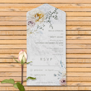 Invitation Tout En Un Frosty Winter Pastel Floral Modern Sans Dîner