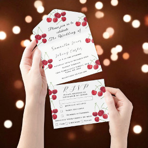 Invitation Tout En Un Fruit rouge cerises Élégant Mariage rustique