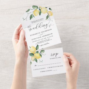 Invitation Tout En Un Fruits d'été citron jaune Détails Mariage RSVP