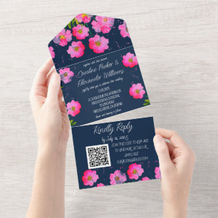 Invitation Tout En Un Fuchsia Marine Bleu moderne Bold élégant floral