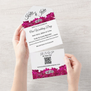 Invitation Tout En Un Fuchsia Orchidées sur le Mariage photo blanc-