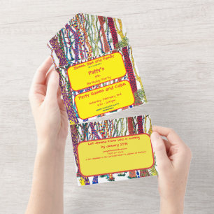 Invitation Tout En Un Fun Coloré Fun Forêt Fou Aquarelle Anniversaire