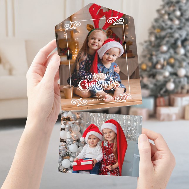 Invitation Tout En Un Fun Tourbillonnant Noël Frontière Joyeux Noël Phot (Créateur téléchargé)