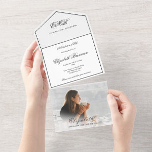 Invitation Tout En Un Funéraire Photo Mémorial Simple Élégant 