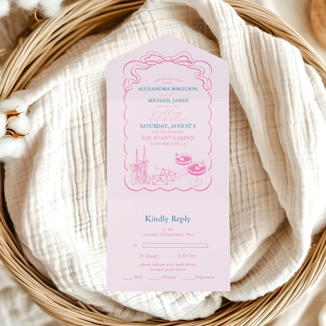 Invitation Tout En Un Funky Retro tiré à la main Mariage de tour Champag (Créateur téléchargé)