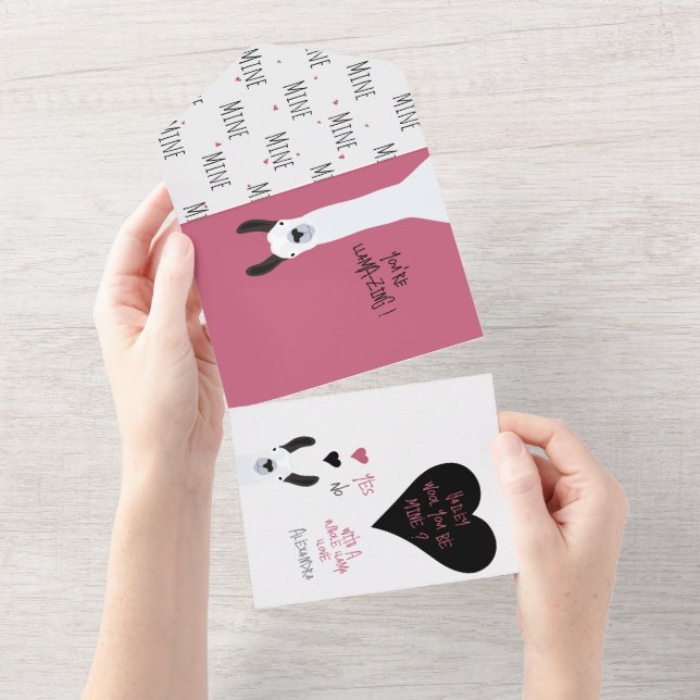 Invitation Tout En Un Funny Wool You Be Mine? Llama Puns Proposal  Card (Déchirure)