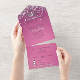 Invitation Tout En Un Fushia et Parties scintillant Quinceañera