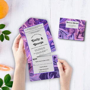 Invitation Tout En Un Galaxie Abstraite moderne Art Wavy Blue Chic Maria