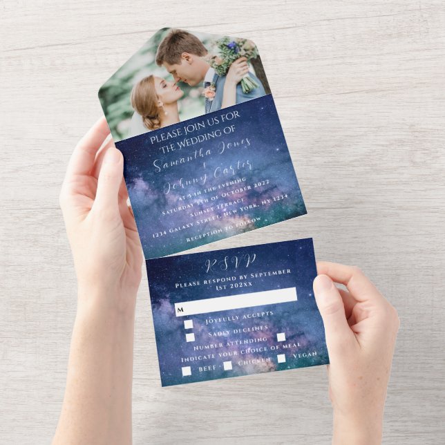 Invitation Tout En Un Galaxy Starry Night Stars Sky Mariage Nebula Photo (Déchirure)