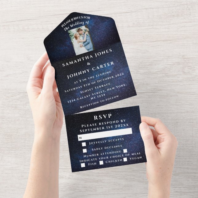 Invitation Tout En Un Galaxy Starry Night Stars Sky Mariage Nebula Photo (Déchirure)