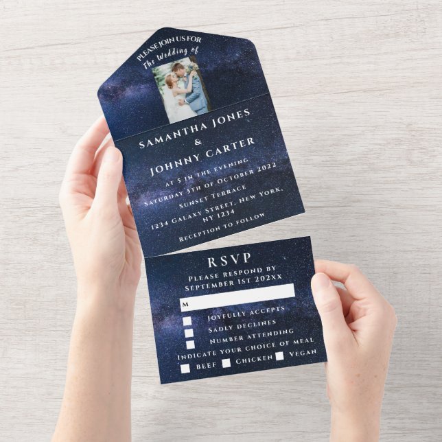 Invitation Tout En Un Galaxy Starry Night Stars Sky Mariage Nebula Photo (Déchirure)