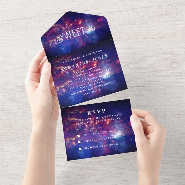 Invitation Tout En Un Galaxy Sweet 16 Jolies Étoiles Starry Night Sky (Déchirure)