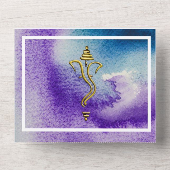 Invitation Tout En Un Ganesha hindou indien aquarelle vibrante (Recto)