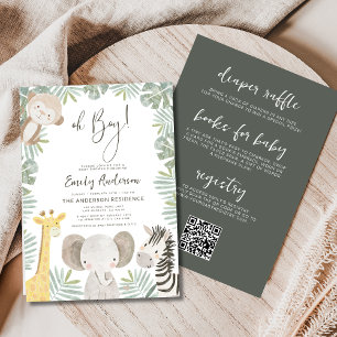 Invitation Tout en un garçon Safari Baby shower animal Safari