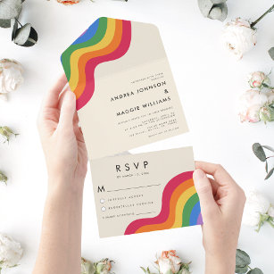 Invitation Tout En Un Gay pride arc-en-ciel LGBTQ drapeau Mariage coloré