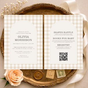 Invitation Tout en Un Gingham Fête de Naissance Bébé Mixte