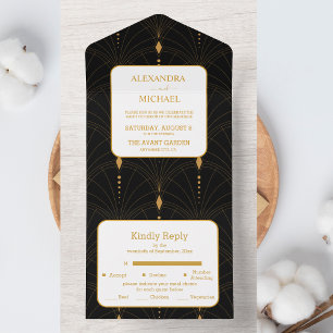 Invitation Tout En Un Glam Art Déco Black Gatsby 1920 Style Mariage