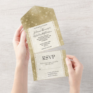Invitation Tout En Un Glam Champagne Gold Glitzy Sparkie