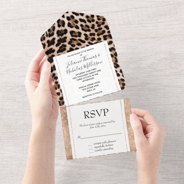 Invitation Tout En Un Glam Glitz Champagne Leopard (Déchirure)