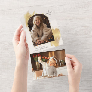 Invitation Tout En Un Glam Gold Swashes & Arch Holiday Photo