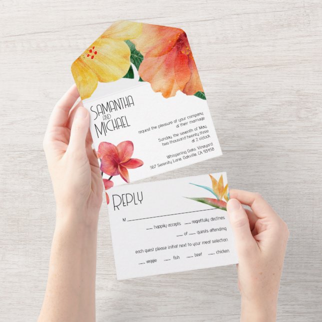 Invitation Tout En Un Glam Modern Tropical Chic Mariage (Déchirure)