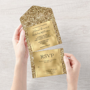 Invitation Tout En Un Glitzy Gold Glam Parties scintillant