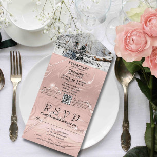 Invitation Tout En Un Glitzy Sparky Blush Pink Silver Photo Code QR