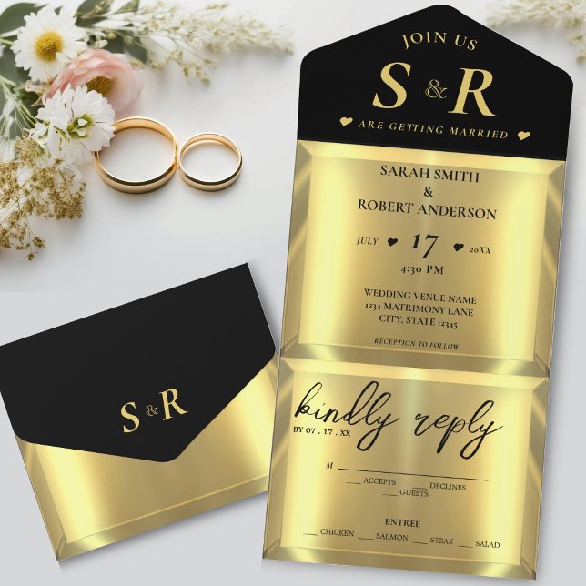 Invitation Tout En Un Gold Bar Mariage élégant (Gold Bar Elegant Wedding All In One Invitation)