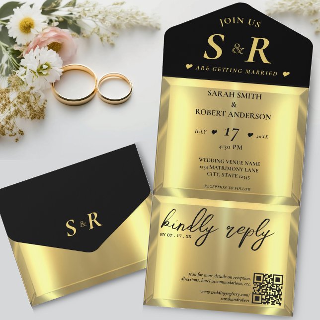 Invitation Tout En Un Gold Bar Mariage élégant (Gold Bar Elegant Wedding All In One Invitation)