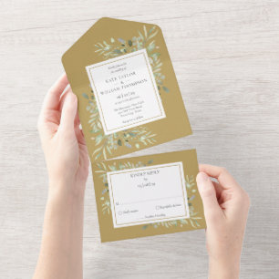 Invitation Tout En Un Gold Botanical Greenery Monogram Wedding