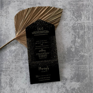 Invitation Tout En Un Gold Confetti Calligraphie Mariage de script