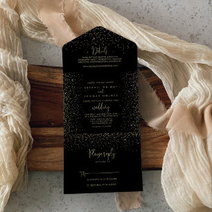 Invitation Tout En Un Gold Confetti Calligraphie Mariage de script