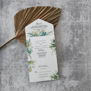 Invitation Tout En Un Gold Floral Tropical Greenery Mariage