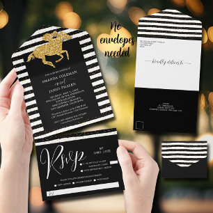 Invitation Tout En Un Gold Racehorse Black White Stripes Mariage