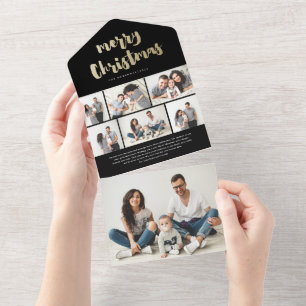 Invitation Tout En Un Gold Script Joyeux Noël 7 Photo Holiday