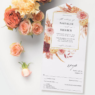Invitation Tout En Un Golden Burgundy & Blush Pink FlorMariage