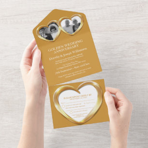 Invitation Tout En Un Golden mariage anniversaire 50 ans fête tous