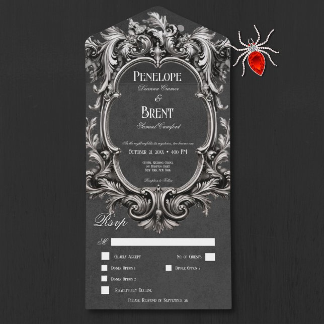 Invitation Tout En Un Gothique Black Moody Victorian Frame Diner (Gothic Black Moody Victorian Frame Dinner All In One Invitation)