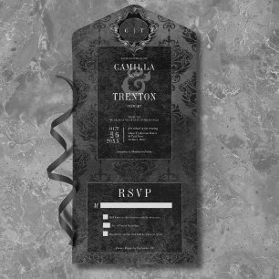 Invitation Tout En Un Gothique foncé Noir & Noir Damas Pas de Dîner