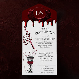 Invitation Tout En Un Gothique Luxe   Fun Gory Blood Red Sweet sixteen