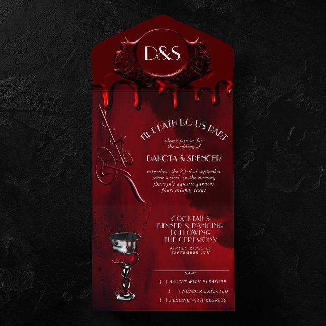 Invitation Tout En Un Gothique Luxe | Mariage de la goutte de sang noire (Créateur téléchargé)