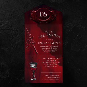 Invitation Tout En Un Gothique Luxe   Sweet sixteen rouge noir et sang